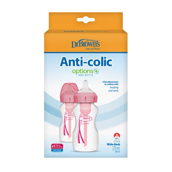 Dr. Brown's Options+ Anti-colic Bottle 2-pack | Brede halsfles roze 270 ml - Afbeelding 2